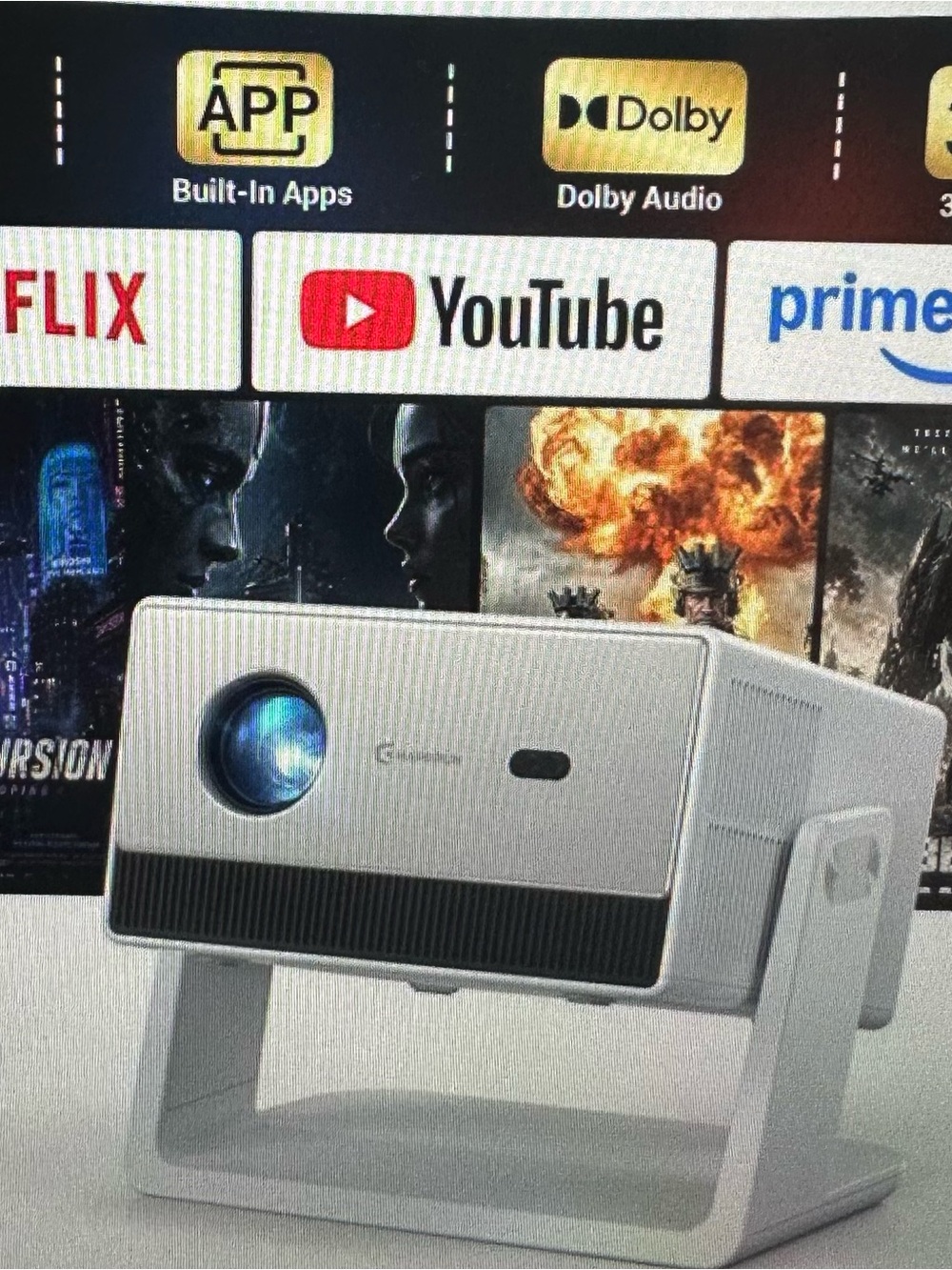 Compact White Home Projector with Built-In Apps